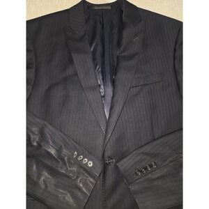 Calvin Klein Mens Black Pinstripe Two Button Suit Jacket Blazer Size 42R Wool